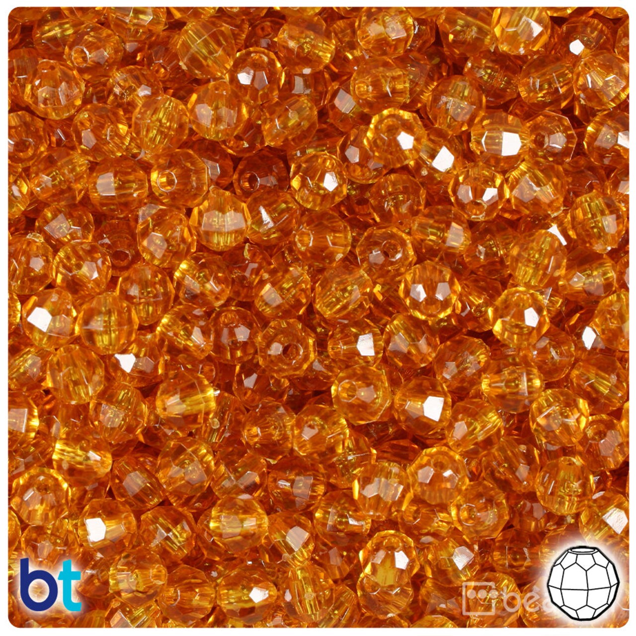 BeadTin Topaz Transparent 6mm Faceted Round Plastic Craft Beads (600pcs)